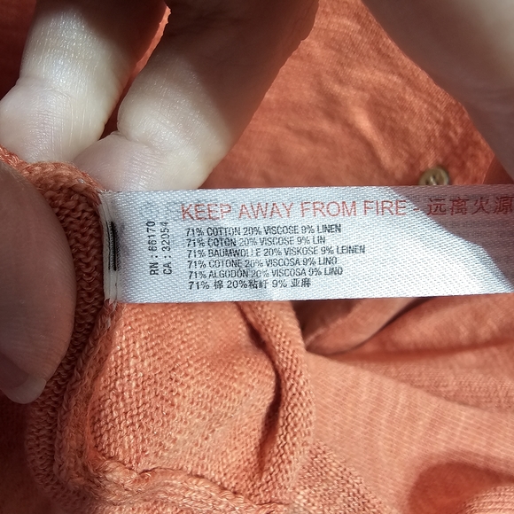 Free People Beach Orange Oversized Button Up Cotton Linen Sweater Size Medium. - Picture 6 of 8